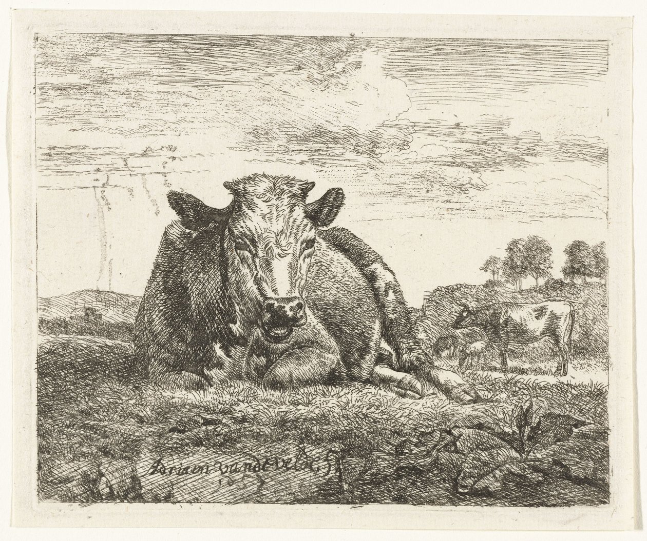 fekvő tehén Különböző állatok (sorozat címe) alkotó: Adriaen van de Velde