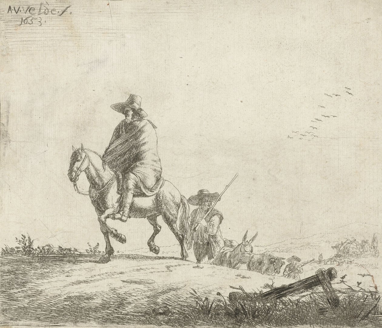 Lovas és pásztor marhákkal a földúton, 1653 alkotó: Adriaen van de Velde