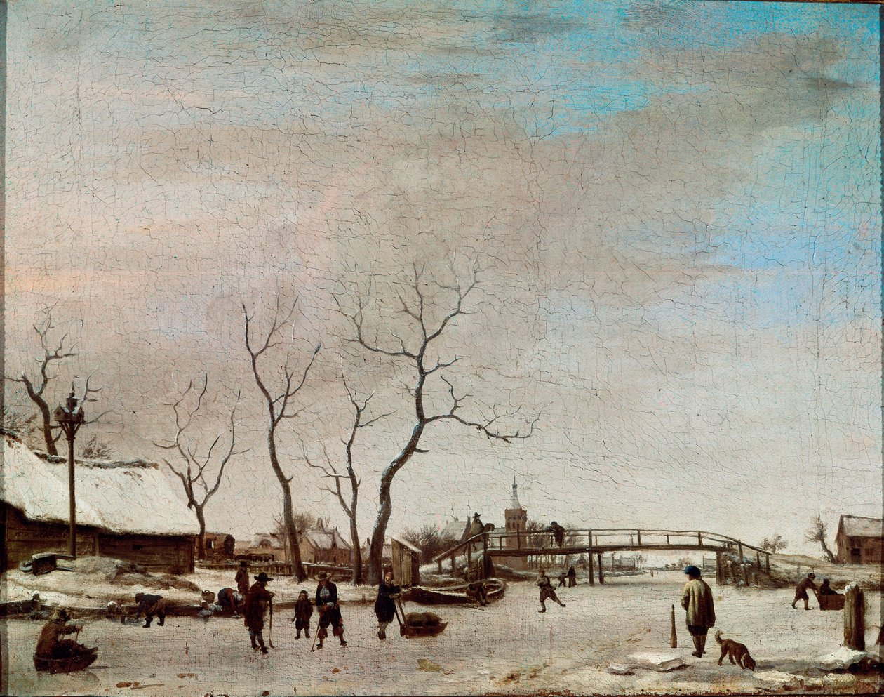 Riviere Gelee korcsolyázókkal Adriaen Van de Velde festménye le jeune (1636-1672) 1668 Dim. 23x30 cm Párizs, Musée du Louvre alkotó: Adriaen van de Velde