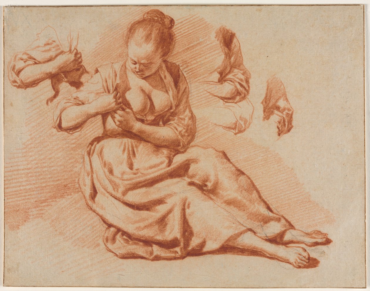 Ülő nő bolhákat keres, c. 1671. alkotó: Adriaen van de Velde