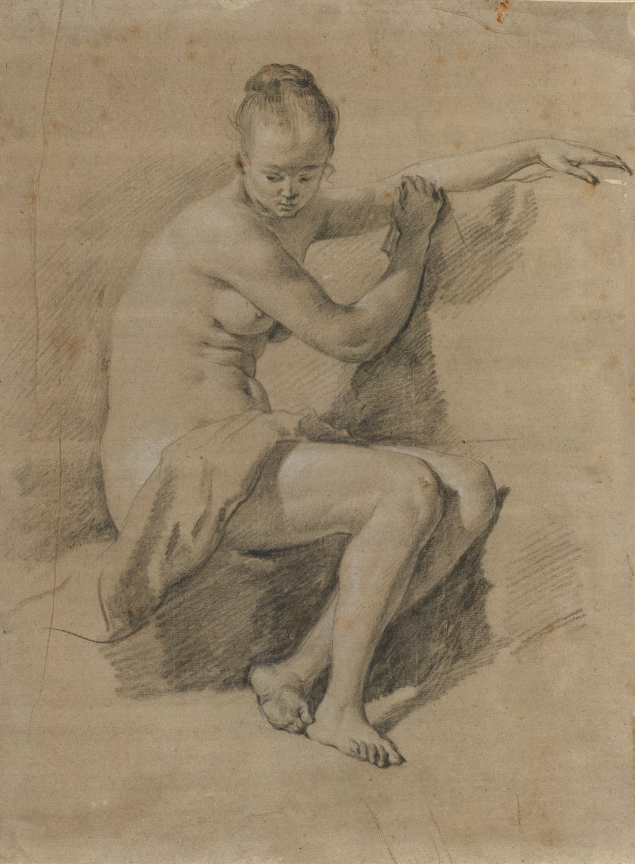 Ülő női akt, 1660-70 körül (Fekete-fehér krétarajz) alkotó: Adriaen van de Velde