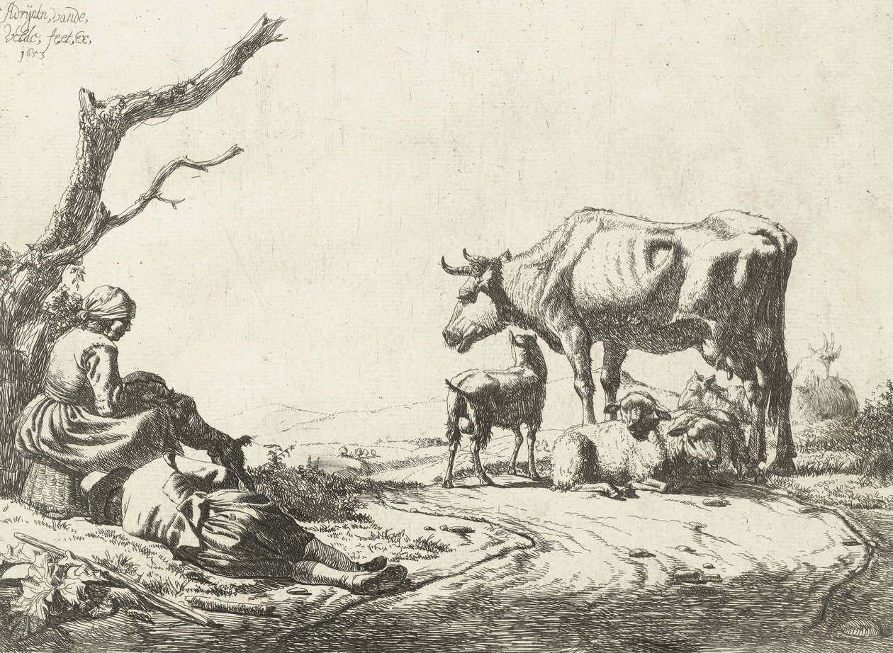 Pásztor és pásztorlány szarvasmarhával, 1653 alkotó: Adriaen van de Velde