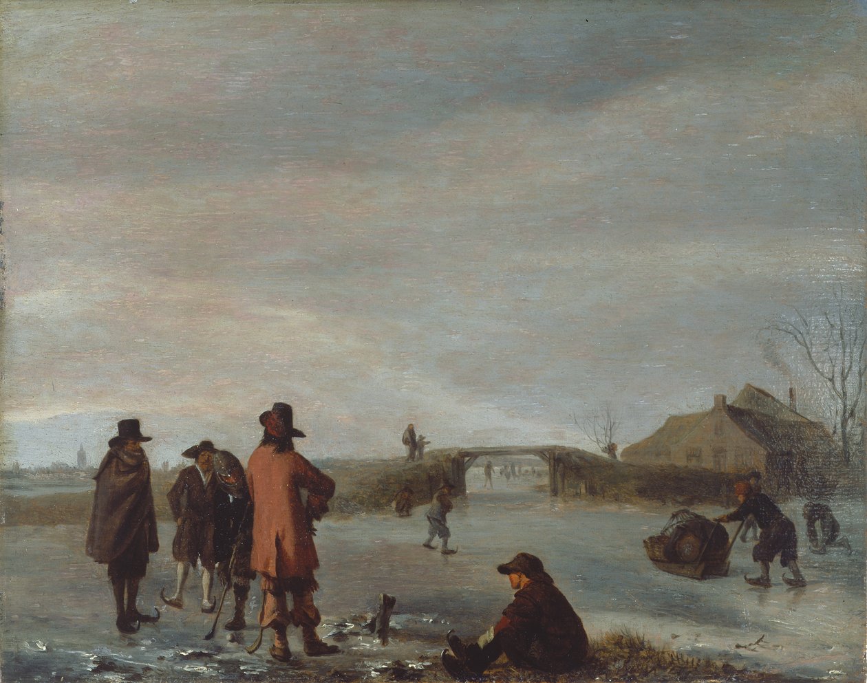 Téli jelenet golfozók csoportjával a befagyott folyón, 1654-1672 körül (olaj a panelen) alkotó: Adriaen van de Velde