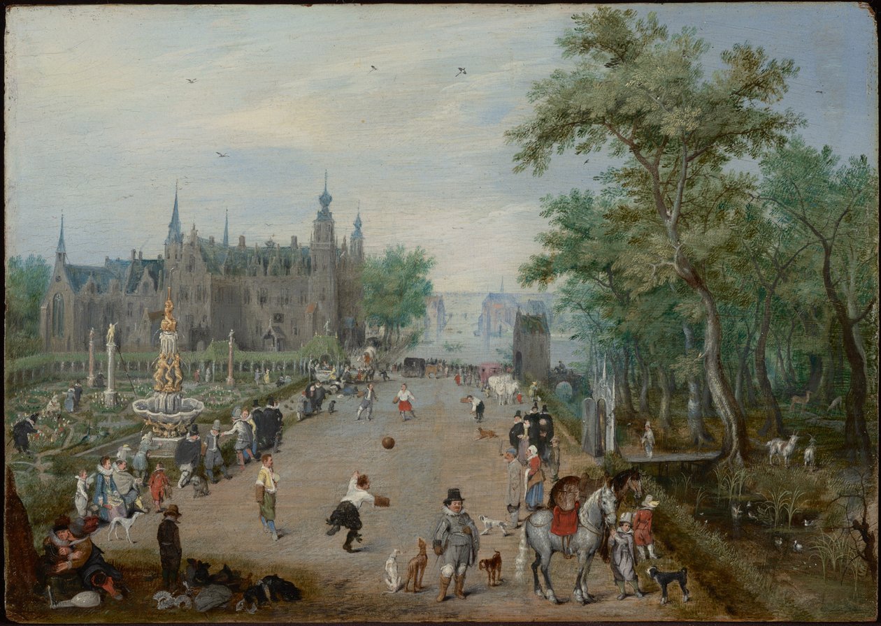 Labdajáték egy vidéki palota előtt alkotó: Adriaen van de Venne