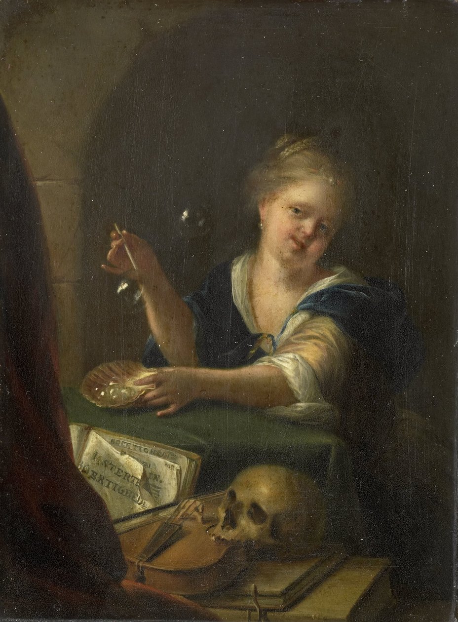 Buborékfújó lány Vanitas csendélettel alkotó: Adriaen van der Werff (manner of)