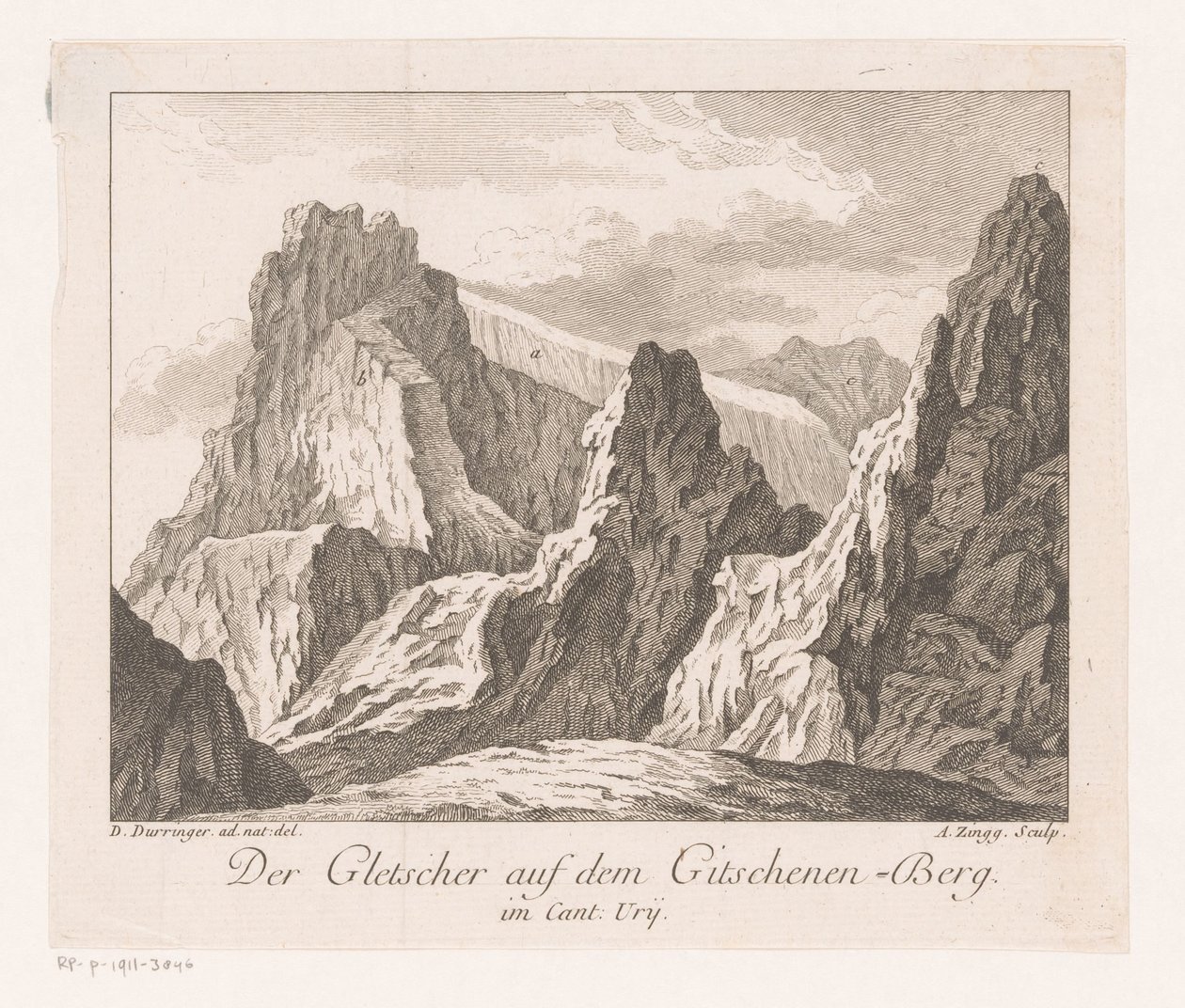 Kilátás egy gleccserre az Alpokban Der Gletscher auf dem Gitschenen-Berg (cím a tárgyon) alkotó: Adrian Zingg
