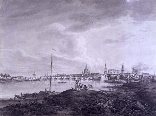 Drezda látképe, 1788 körül (tinta és mosás grafiton papíron) alkotó: Adrian Zingg