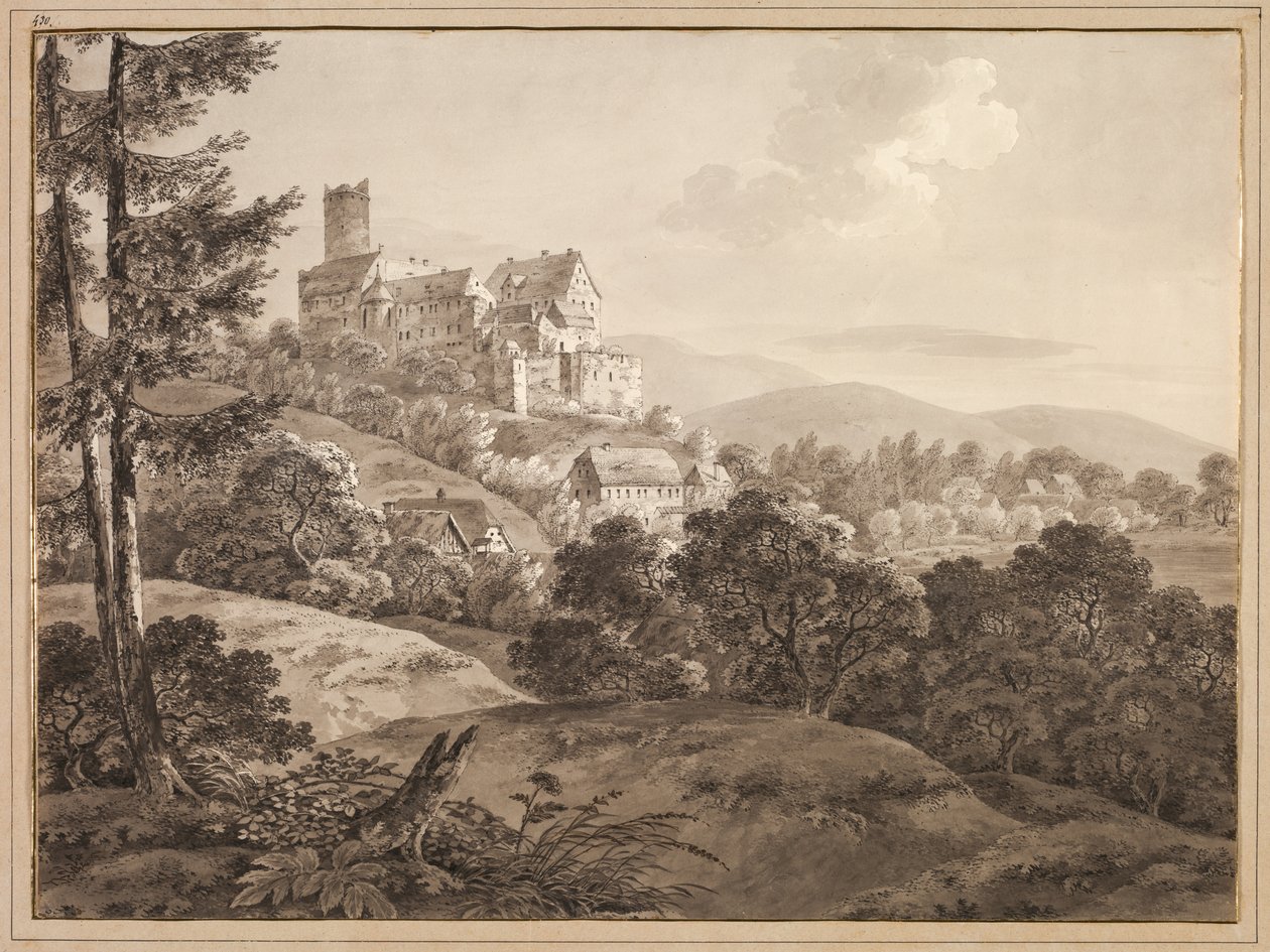 Kilátás a Gnandstein-kastélyra, c. 1795. alkotó: Adrian Zingg