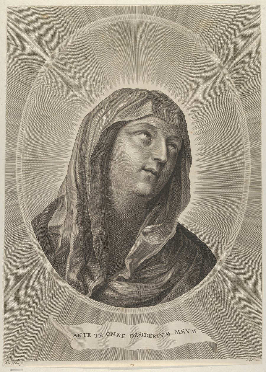 A Szűzanya feje jobbra felnézve, ovális keretben, Reni után kb. 1..., kb. 1650-67. alkotó: Adrian van Melar