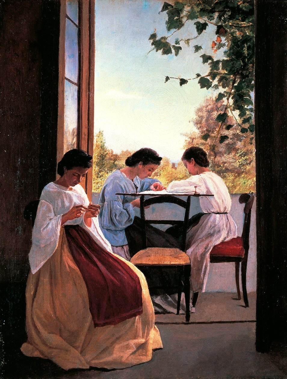Adriano Cecioni (1836-1886) hímzői, olaj, vászon, 52x41 cm részlet alkotó: Adriano Cecioni