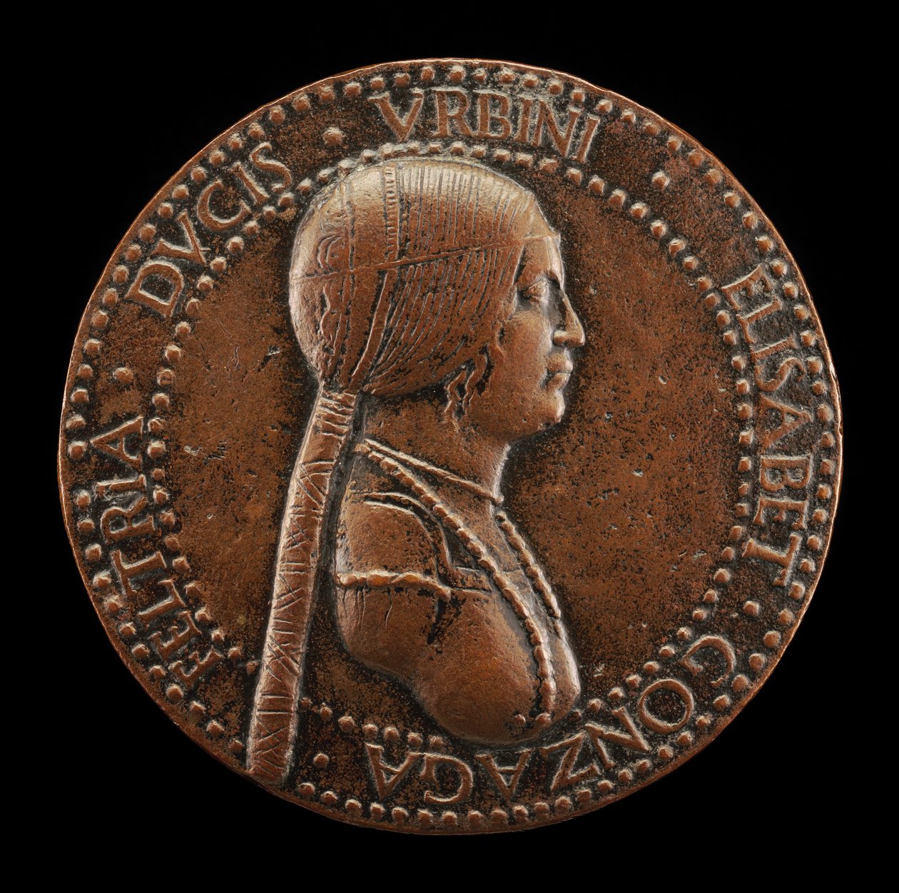 Elisabetta Gonzaga, meghalt 1526-ban, Urbino hercegnője, I. Guidobaldo felesége 1489-ben..., valószínűleg 1502 után. alkotó: Adriano Fiorentino