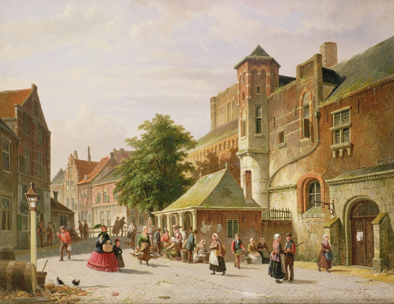 Utcai jelenet Amszterdamban alkotó: Adrianus Eversen