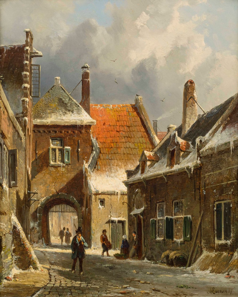 Egy téli utcai jelenet, 19. század alkotó: Adrianus Eversen