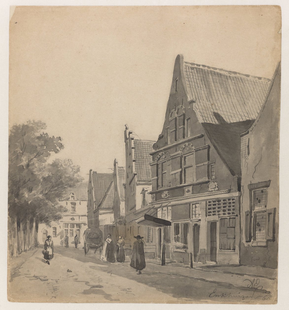 Kilátás a Zuiderhavendijkre Enkhuizenben Enkhuizen 60 (cím a tárgyon) alkotó: Adrianus Eversen