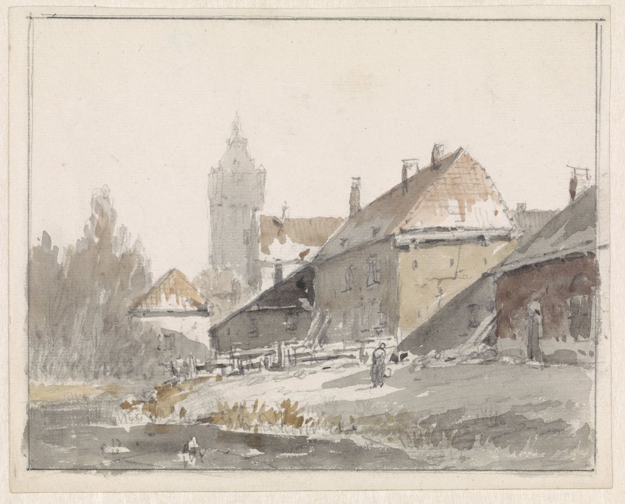 Kilátás a házakra a város szélén alkotó: Adrianus Eversen