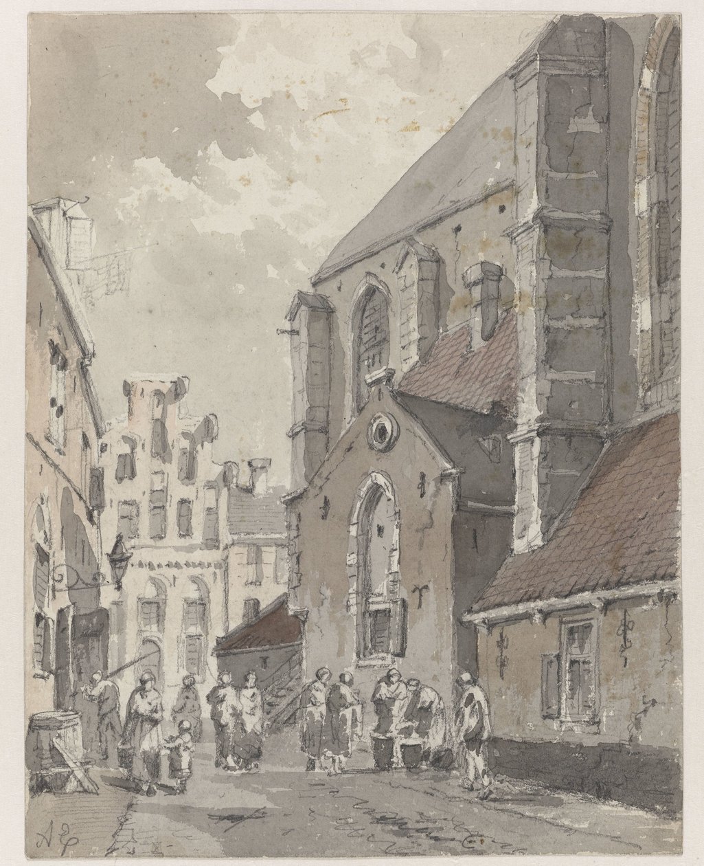 Kilátás Amersfoortban, a St. Joriskerk jobb oldalán alkotó: Adrianus Eversen