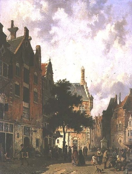 Utcai jelenet Hollandiában alkotó: Adrianus Eversen