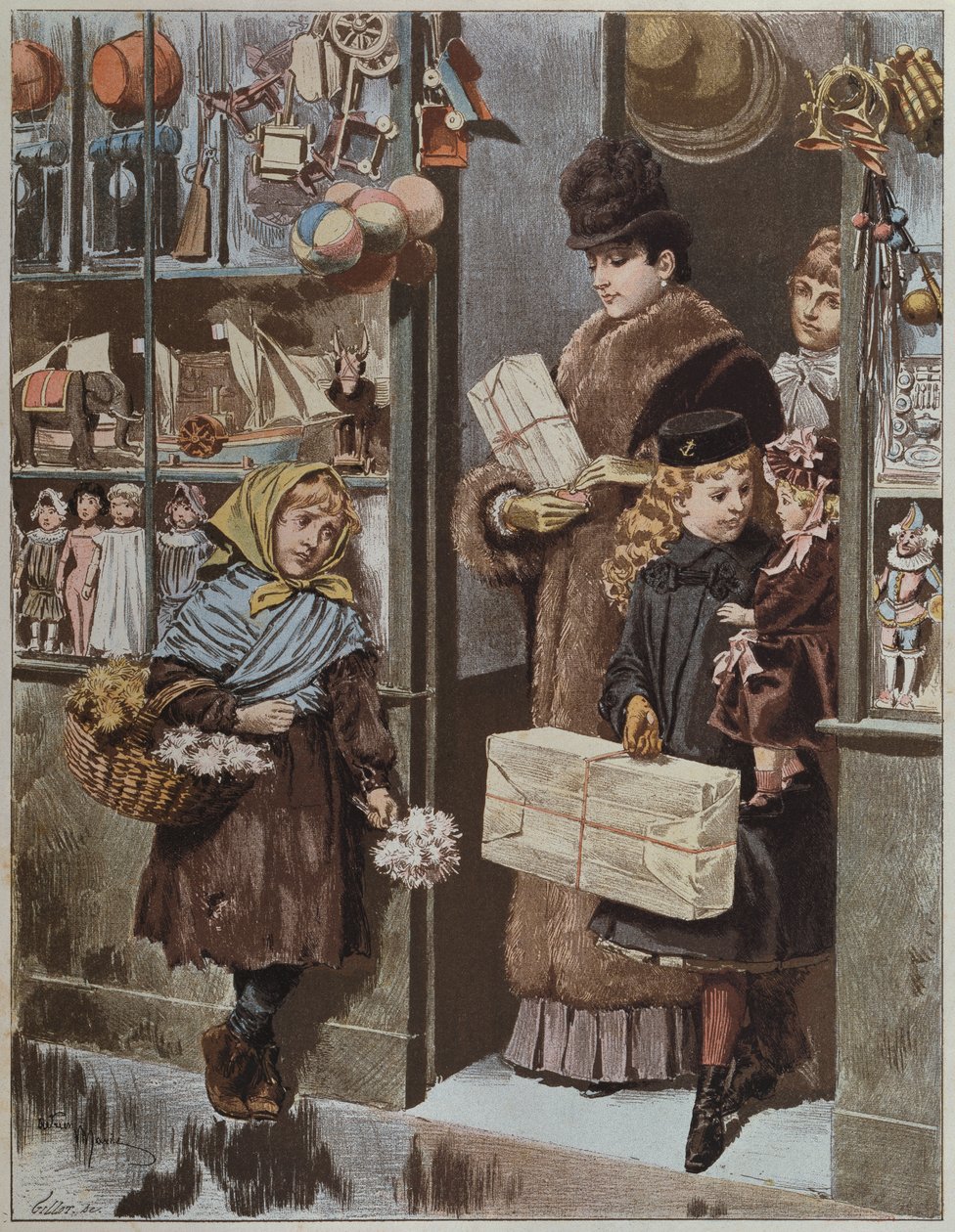 „Karácsonyi ajándékok”, illusztráció a „Paris Illustre”-ből, 1886 alkotó: Adrien Emmanuel Marie