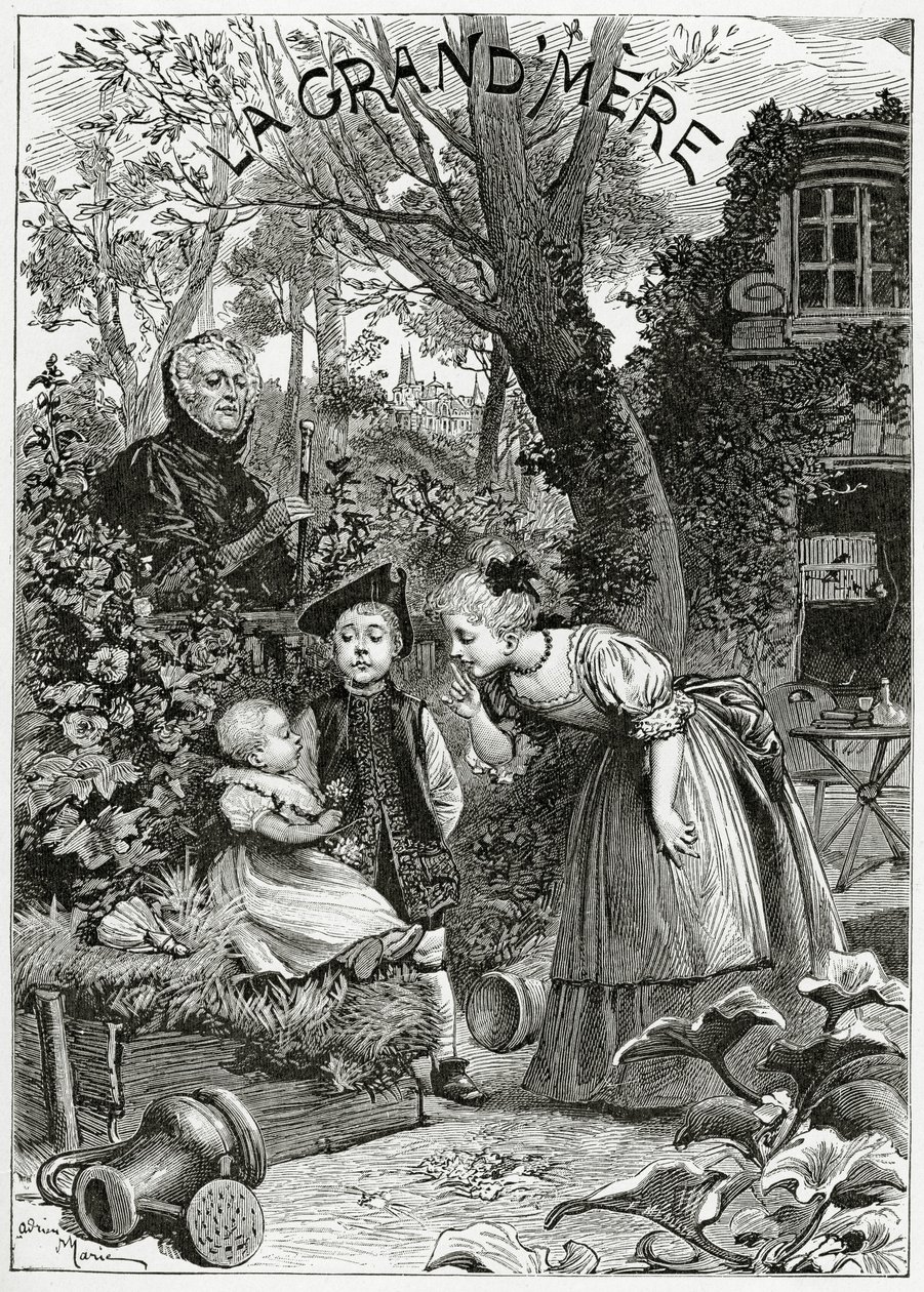 A nagymama, 19. század (bw metszet) alkotó: Adrien Emmanuel Marie