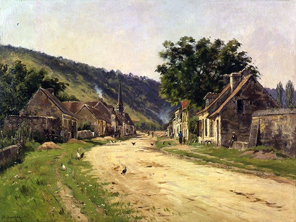 Falusi utca figurákkal (olaj, vászon) alkotó: Adrien Jacques Sauzay