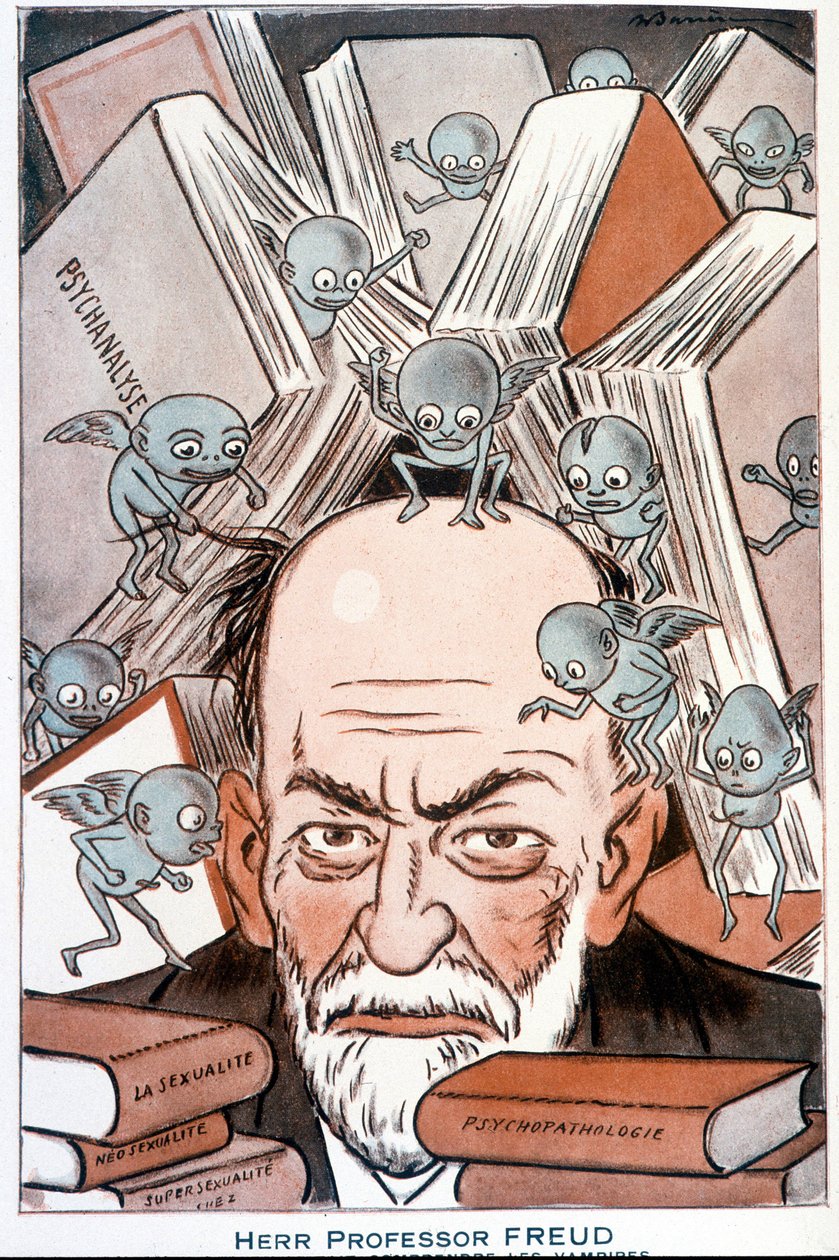Sigmund Freud rajzfilmje "Az, aki megérti a vámpírokat""" - Illusztráció: Adrien Barrere (1877-1931) a "" Fantasio""-ban, 1931.05.15. alkotó: Adrien Barrere