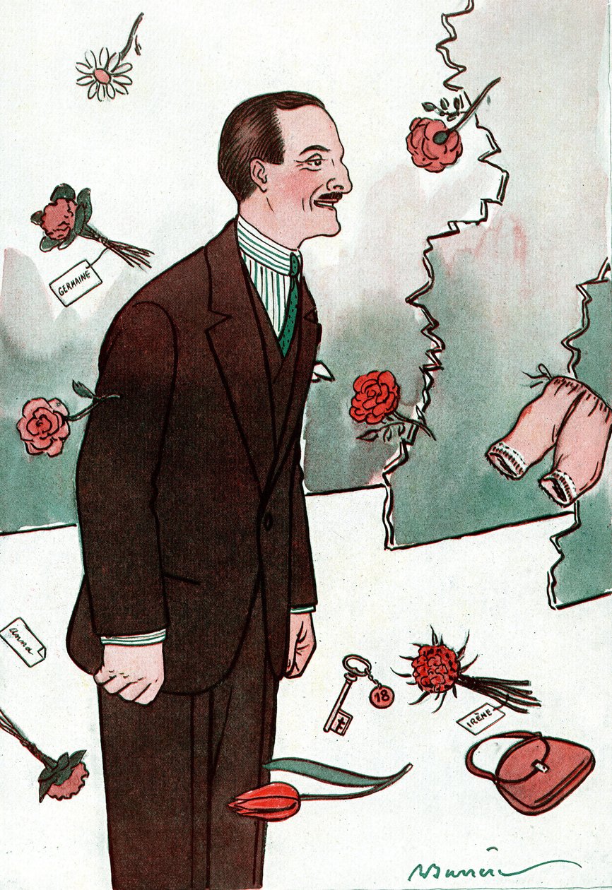 Victor Boucher francia komikust (1877-1942) ábrázoló rajzfilm – Adrien Barrere (1877-1931) rajza a Fantasio-ból alkotó: Adrien Barrere