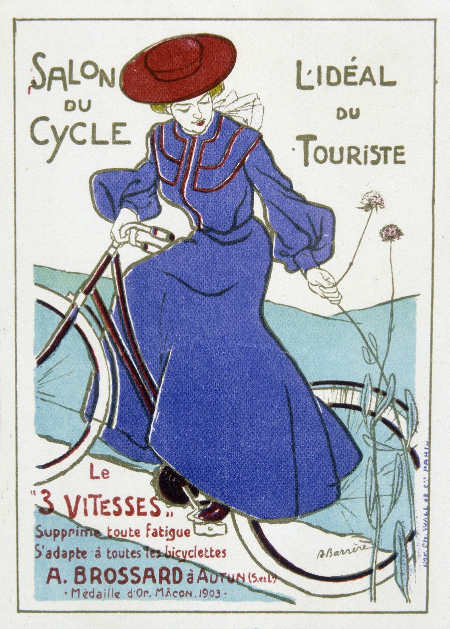 A ciklus vására, a turizmus eszménye. A. Brossard kerékpárjainak reklámja, aranyérem Maconban 1903-ban. Barrere illusztrációja a 20. század elejéről. alkotó: Adrien Barrere