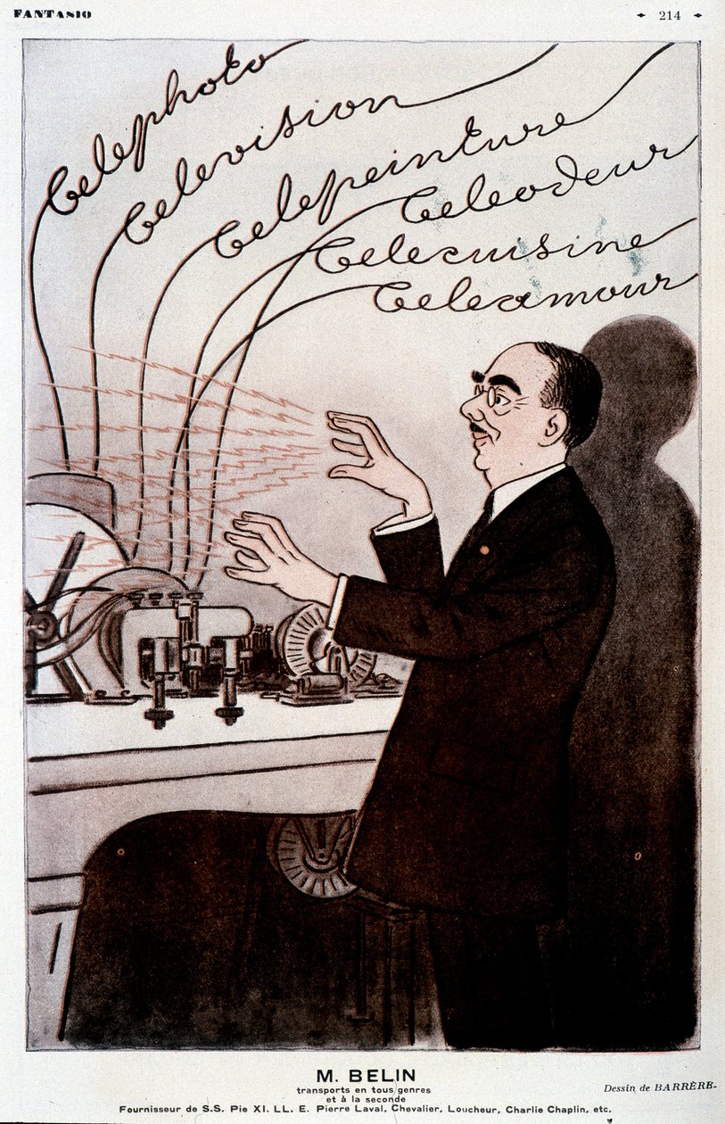 Humoros kép Belinről és belinográfusáról – Barrère, a „” Fantasio” című kötetben, 1931.12.01. alkotó: Adrien Barrere