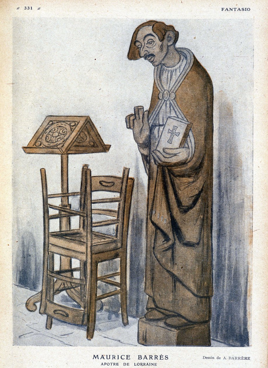 Maurice Barrès és Lotaringia apostola – Adrien Barrere (1877-1931) karikatúrája a „Fantasio” című filmben alkotó: Adrien Barrere