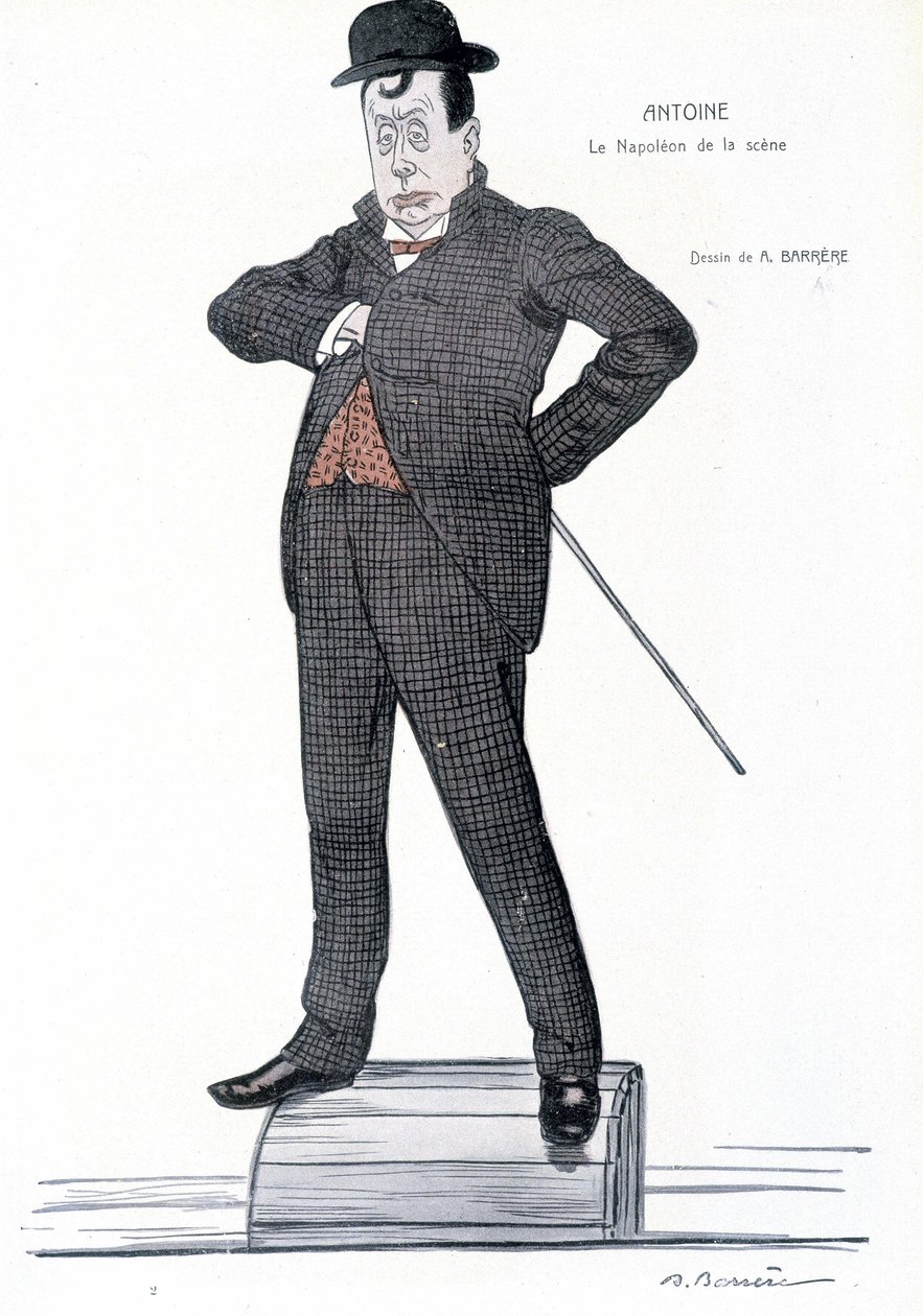 Andre Antoine (1858-1943) francia rendező, színész, teoretikus és színházi rendező portréja – A. Barrere rajza – a „” Fantasio” című filmben”, 1907.01.06. alkotó: Adrien Barrere