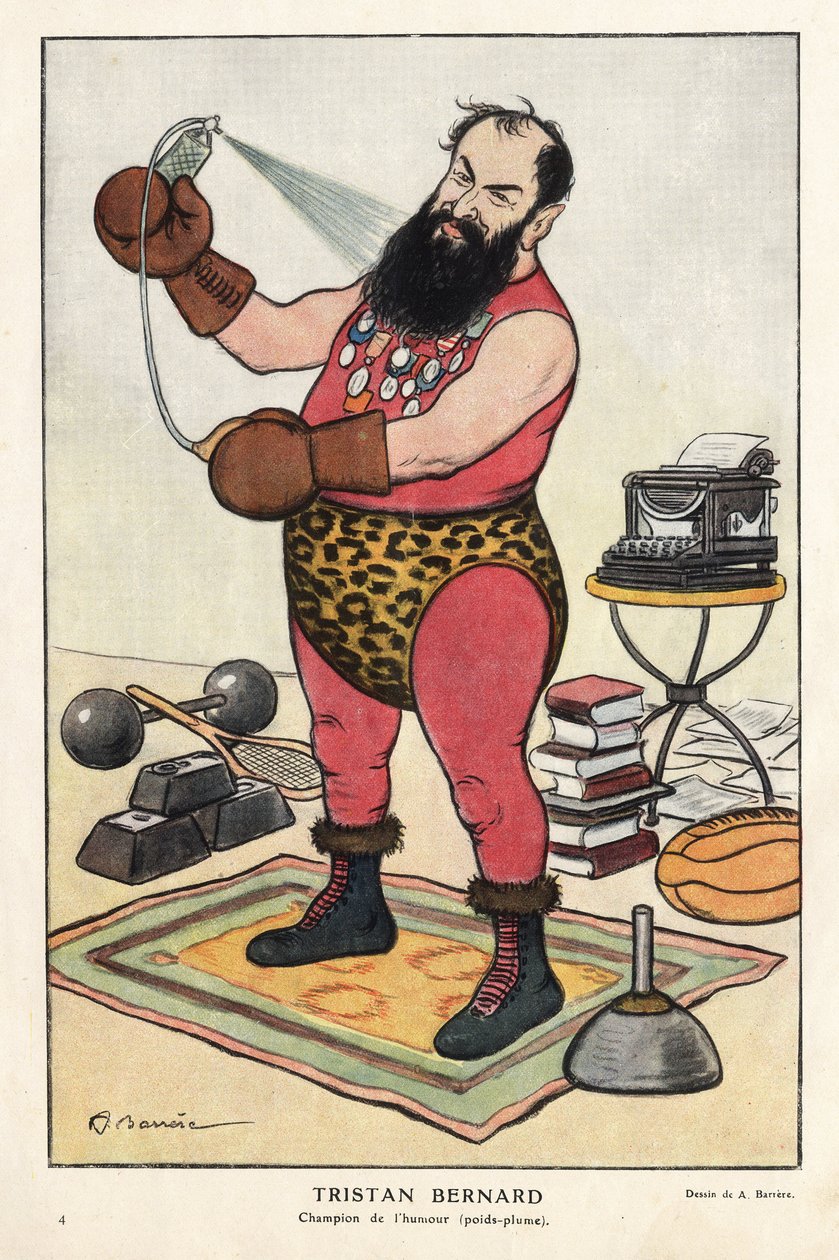 Tristan Bernard (1866-1947) francia író portréja, Barrere rajzfilmje a „Fantasio”-ban, 1915. április. alkotó: Adrien Barrere