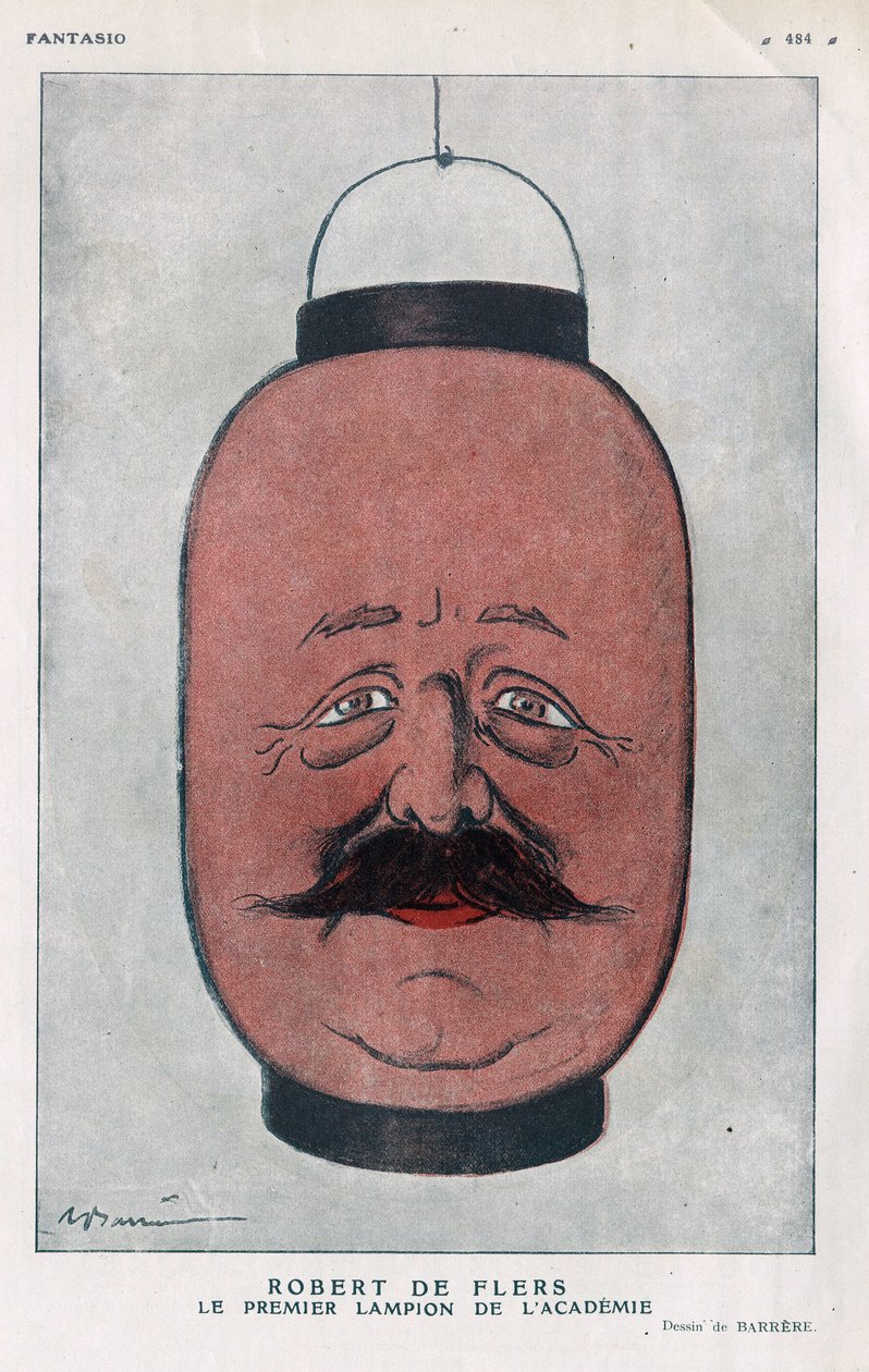 Robert Pelleve de La Motte-Ango (Motte Ango), Marquis de Flers, francia drámaíró (1872-1927). (Az akadémia első lámpása). Barrere rajzfilmje a „” Fantasio” című filmben 1921 júniusából. alkotó: Adrien Barrere