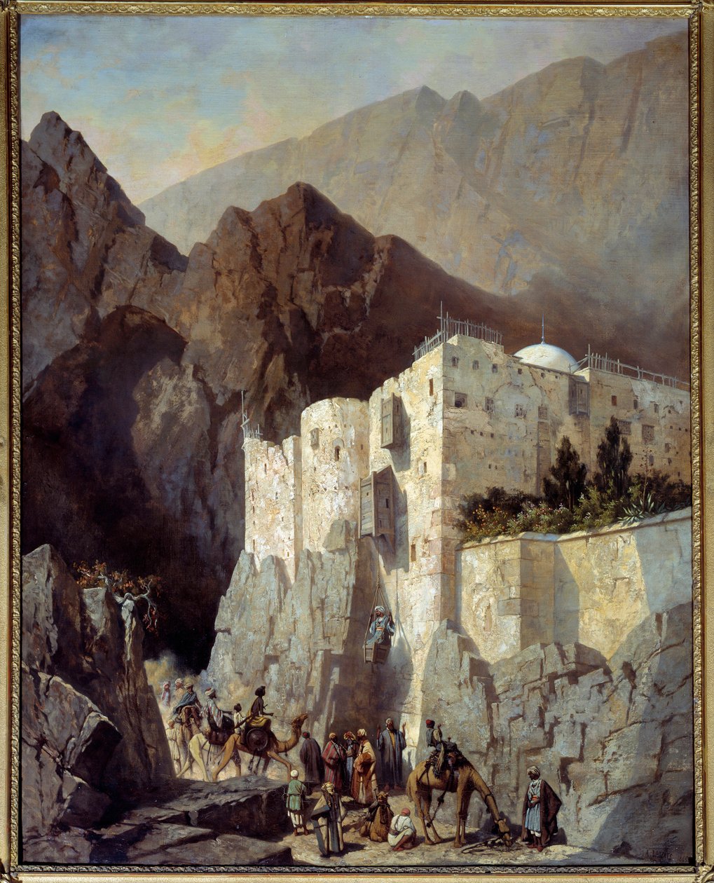Szent Katalin kolostor látképe a Sínai-hegyen Dauzats Adrien (1804-1868) festménye 1845 V. 1,3x1,04 m alkotó: Adrien Dauzats