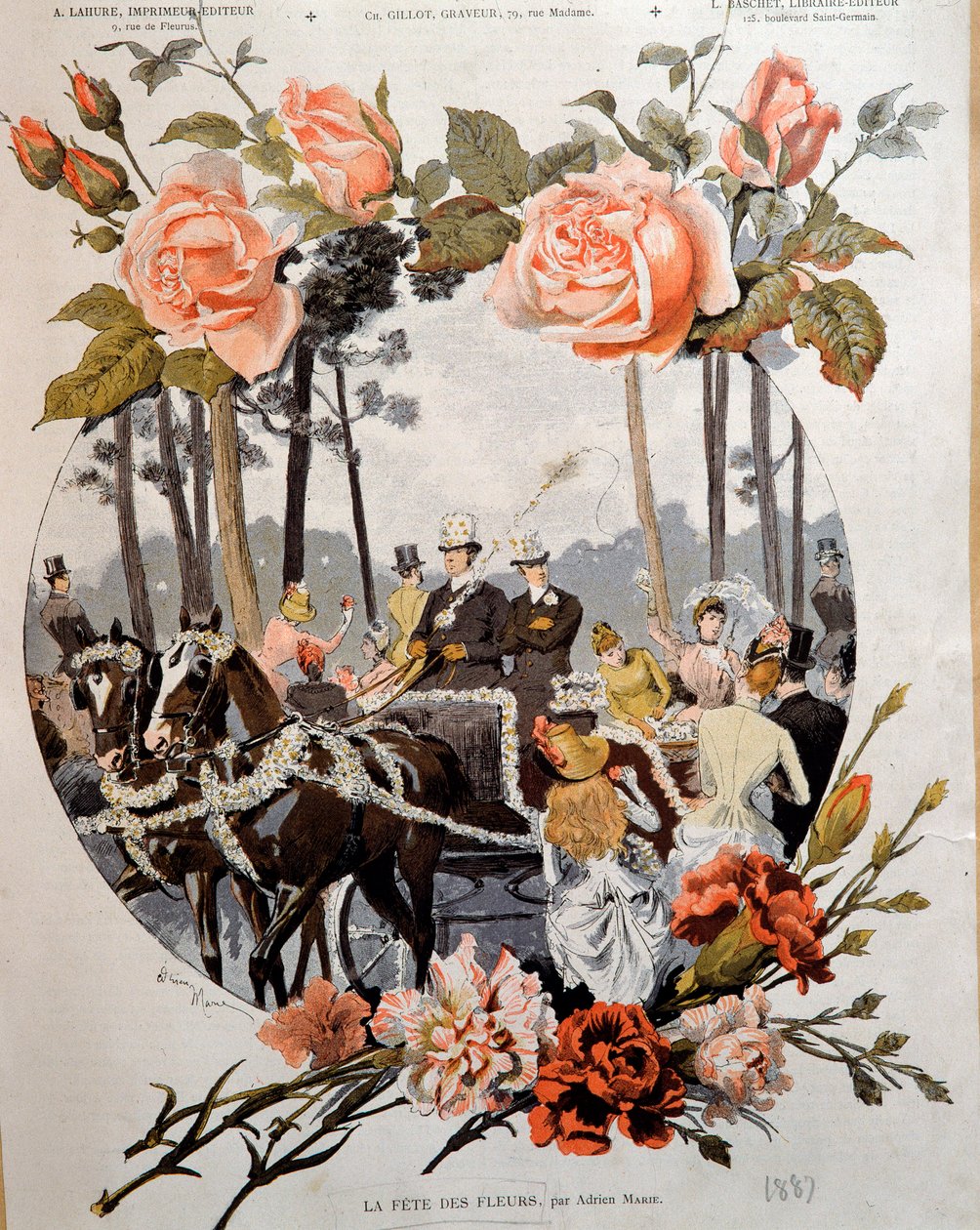 A Virágfesztivál Adrien Marie (1848-1891) rajza, 19. századi Párizs, dekoratív művészetek alkotó: Adrien Emmanuel Marie