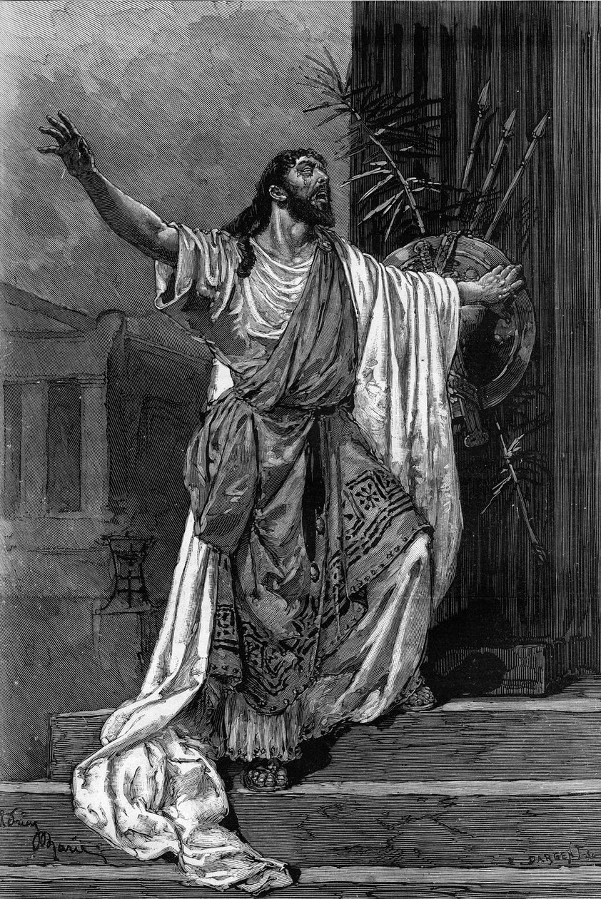 Jean Sully Mounet Mouney-Sully (Mounet Sully) (Mounet Sully) (1841-1916) komikus portréja Oidipusz szerepében az „Oidipus roi” című darabhoz a Comedie Francaise-ben alkotó: Adrien Emmanuel Marie