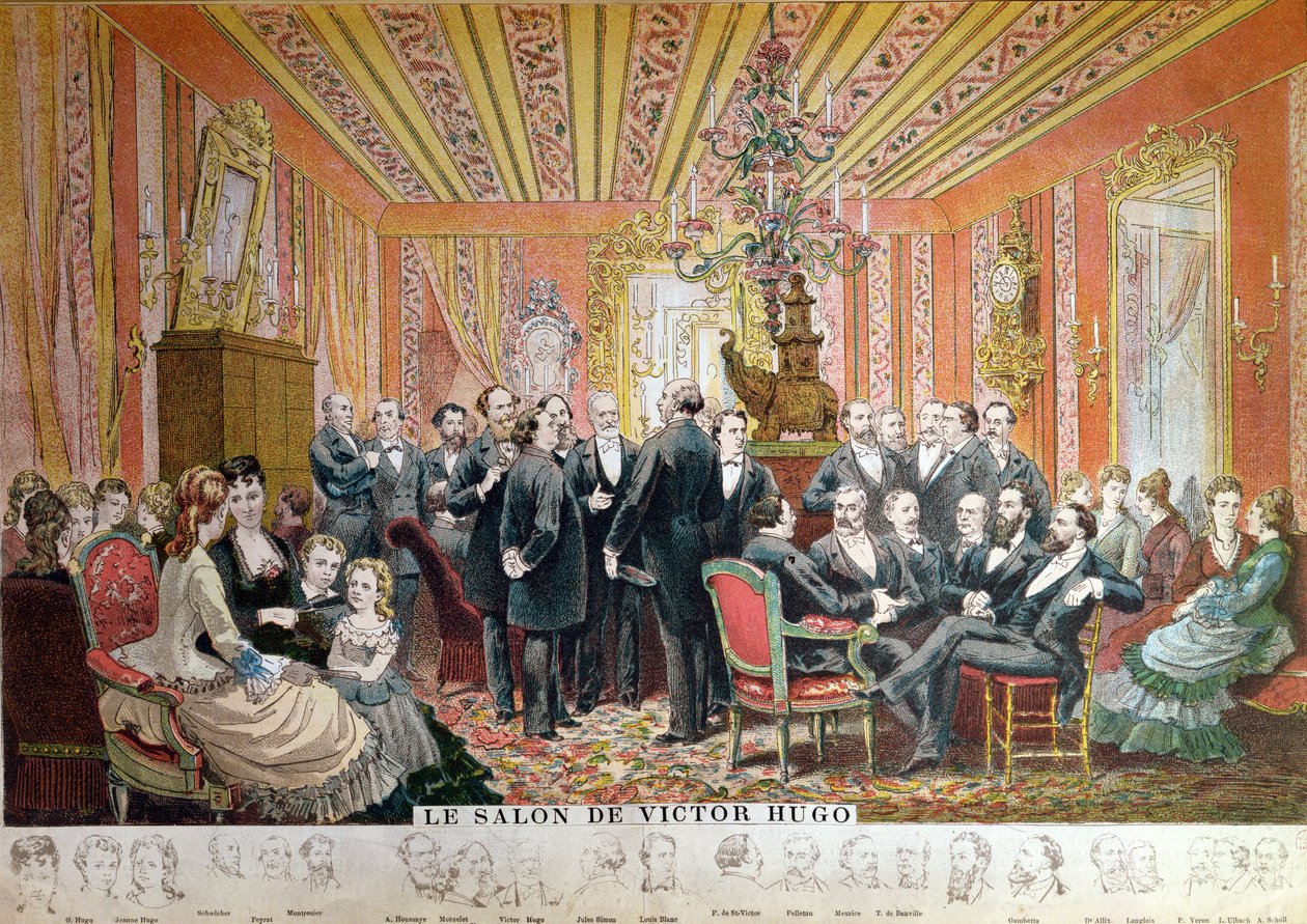 Victor Hugo szalonja, 21 rue de Clichy, Párizs, 1875. december (színes metszet) alkotó: Adrien Emmanuel Marie