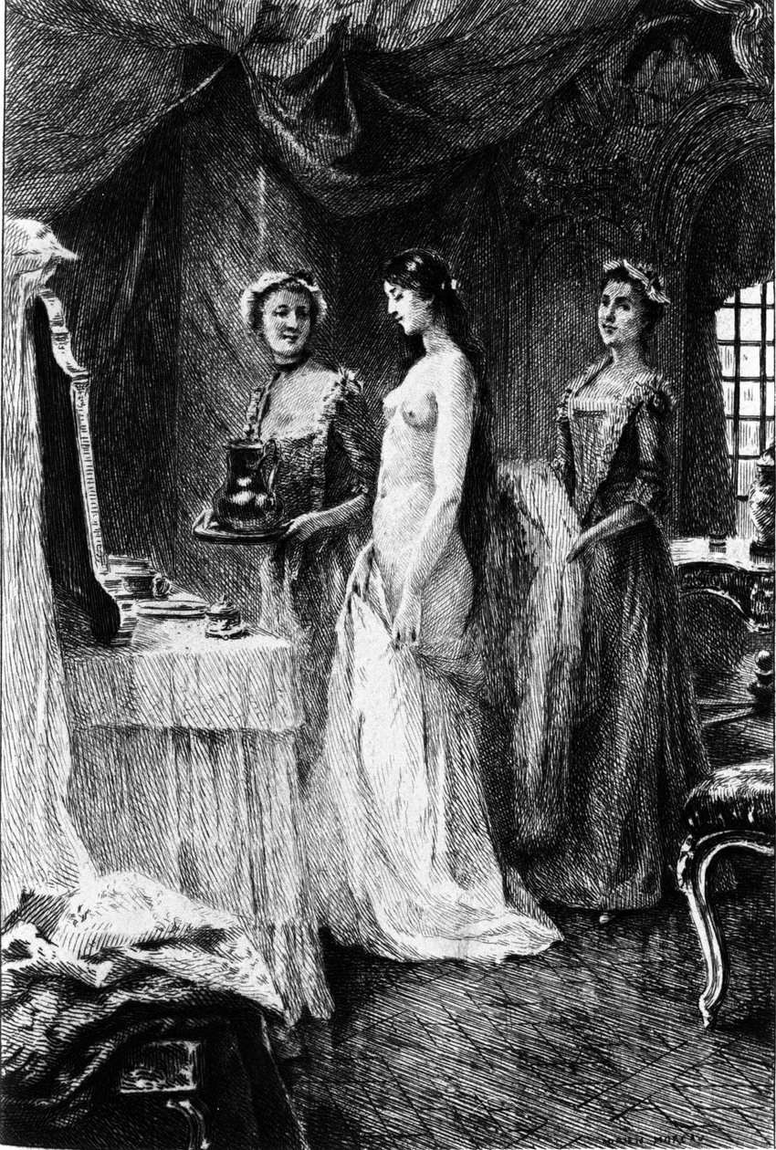 Adrien Moreau (1843-1906) metszete, amely Francois Marie Arouet dit Voltaire (1694-1778) „” Candide”-ját illusztrálja. alkotó: Adrien Moreau
