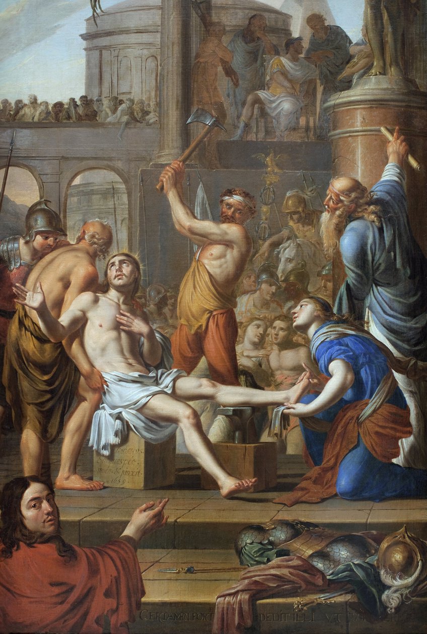 Szent Adrien (meghalt 306-ban) mártíromsága. Adrien Sacquespee (1629-1688) festménye, olaj, vászon alkotó: Adrien Sacquespee