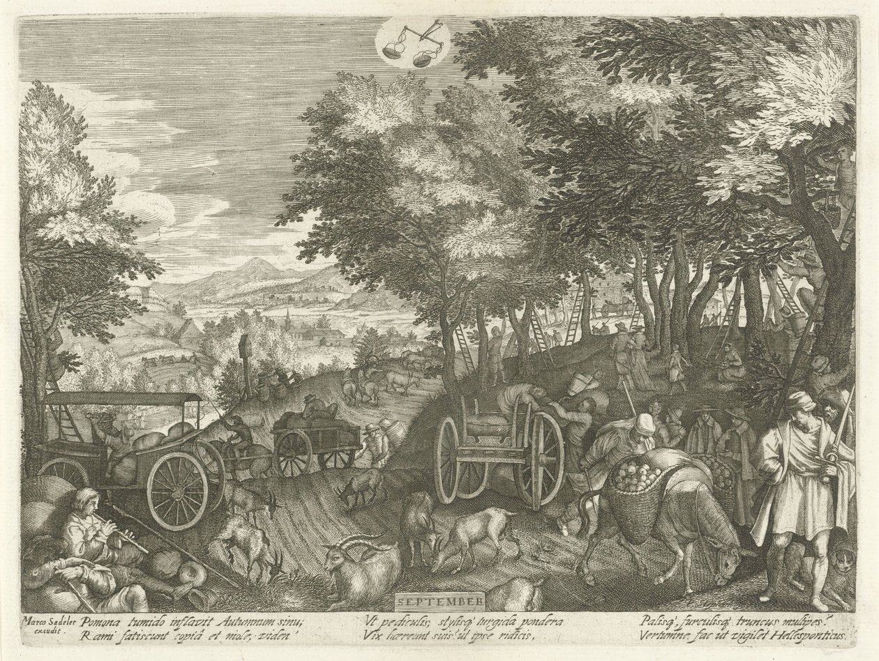 Szeptember (cím az objektumon) A tizenkét hónap (sorozat címe) alkotó: Egidius  Sadeler (II)