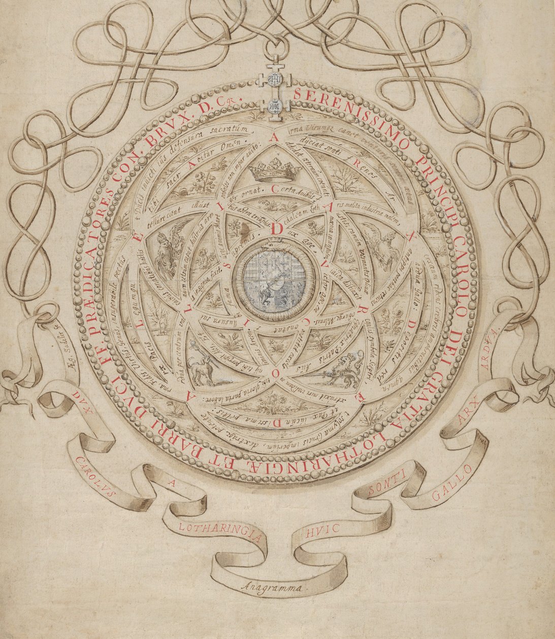 Anagramma III. Károly, Lotaringia és Bar hercegének tiszteletére, kb. 1595-1605. alkotó: Aegidius Sadeler II