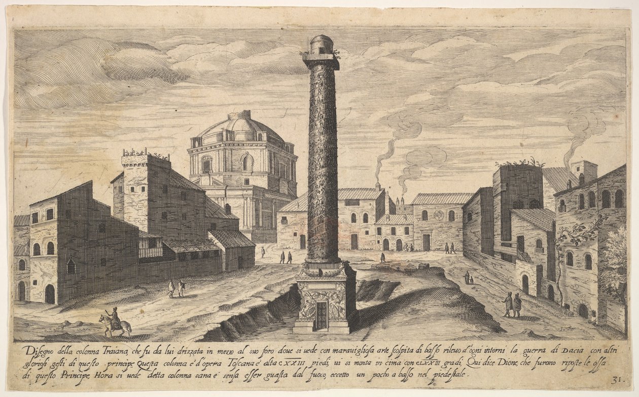 31. tábla: Traianus oszlopának képe, a földből kiásott talapzattal, su..., 1606. alkotó: Aegidius Sadeler II