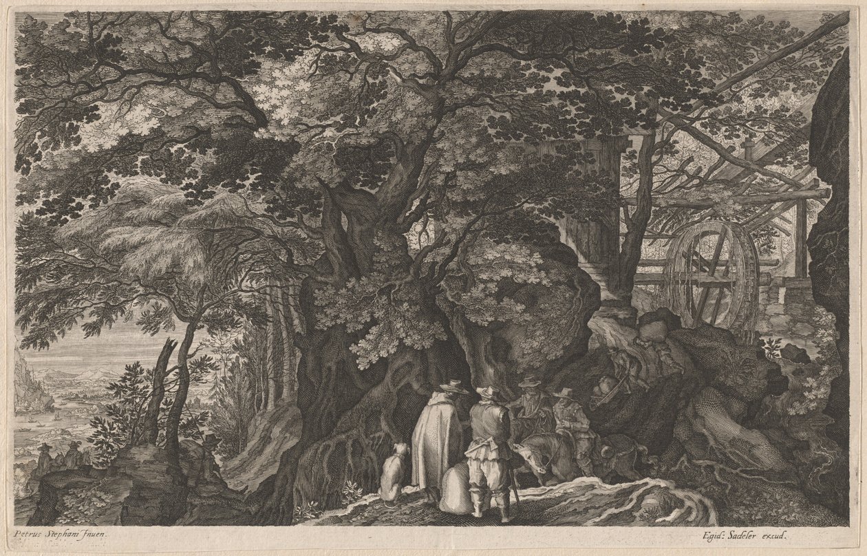 Ősi fák egy hegyi vízimalom mellett alkotó: Aegidius Sadeler II after Pieter Stevens