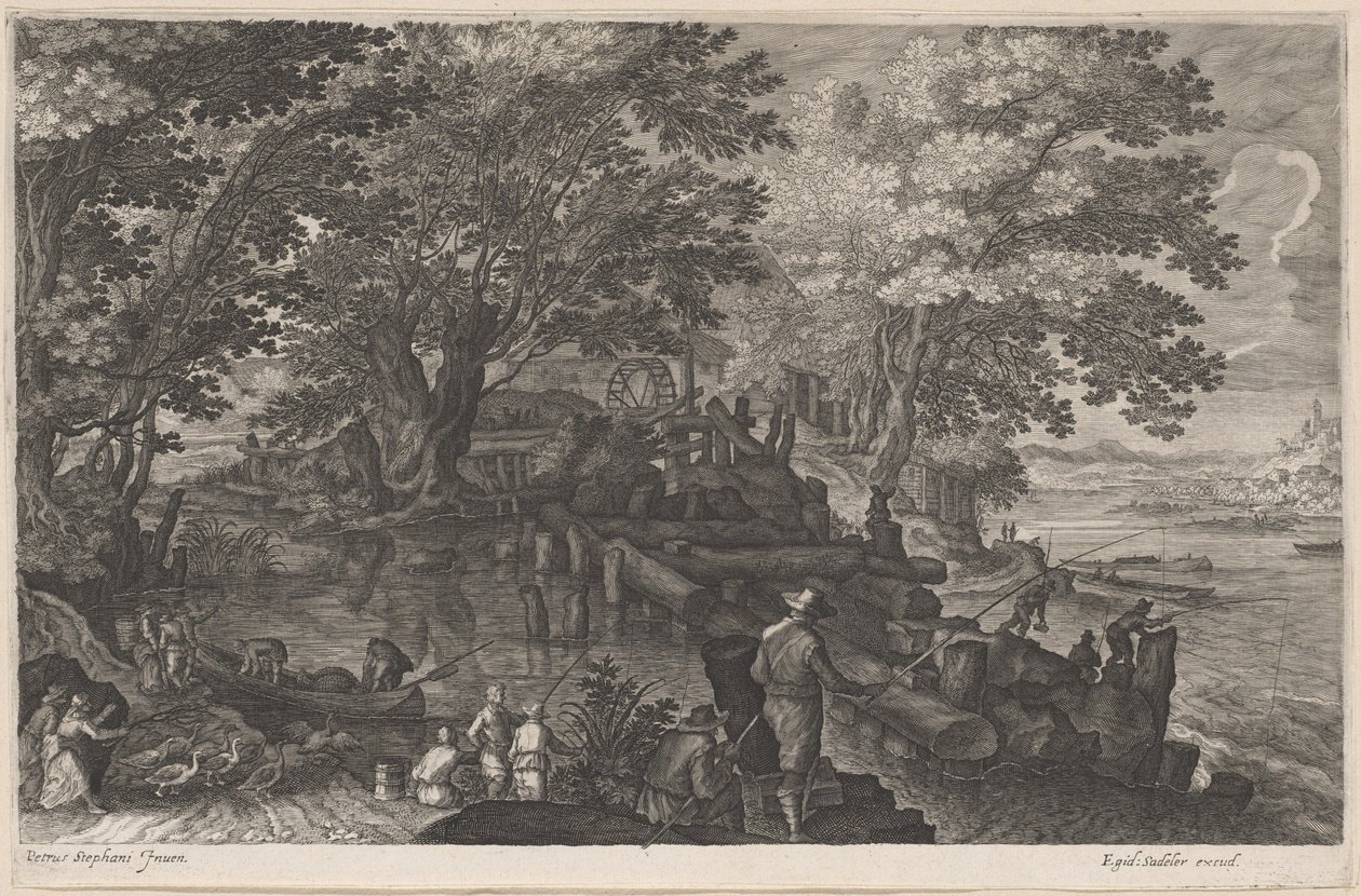Halászok egy szigeti vízimalomnál alkotó: Aegidius Sadeler II after Pieter Stevens