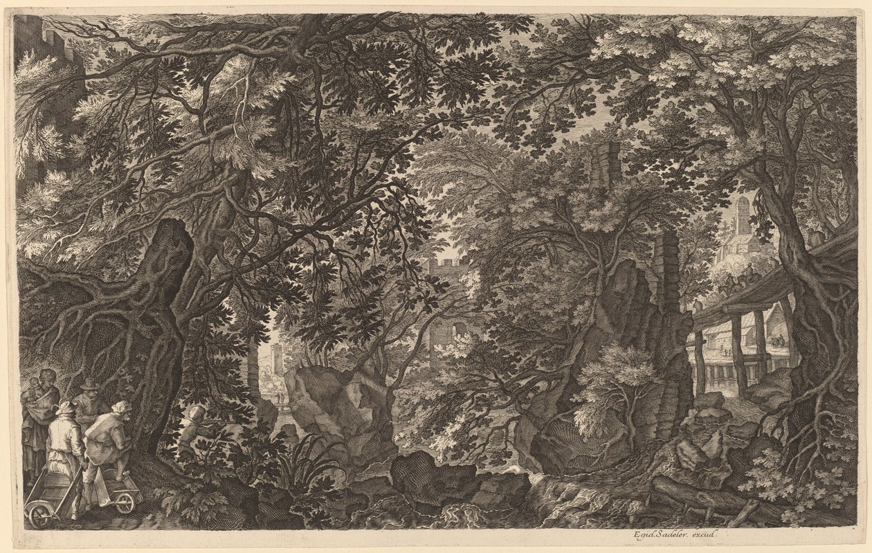Folyói táj egy kacsavadászsal alkotó: Aegidius Sadeler II after Pieter Stevens