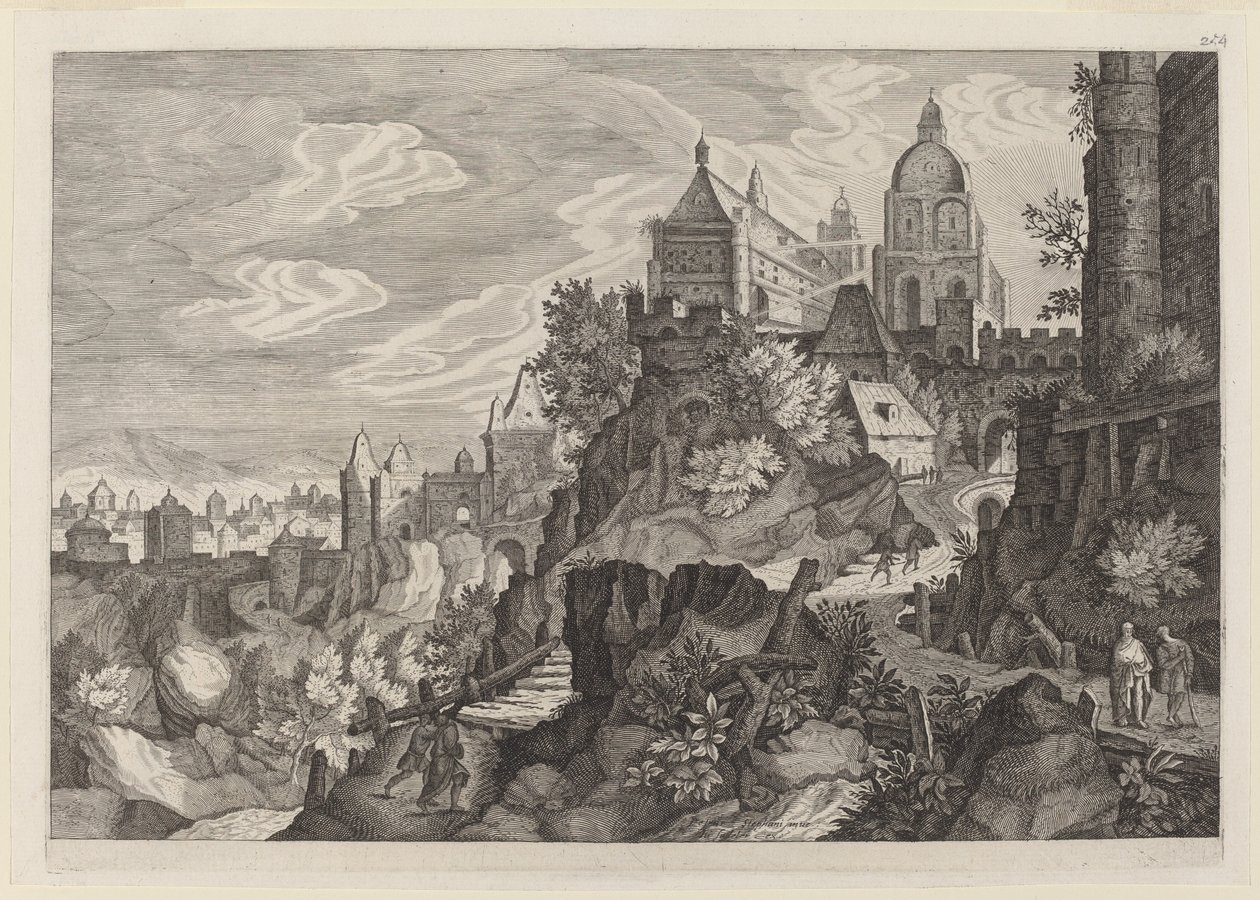 Sziklás táj Csehországban alkotó: Aegidius Sadeler II after Pieter Stevens