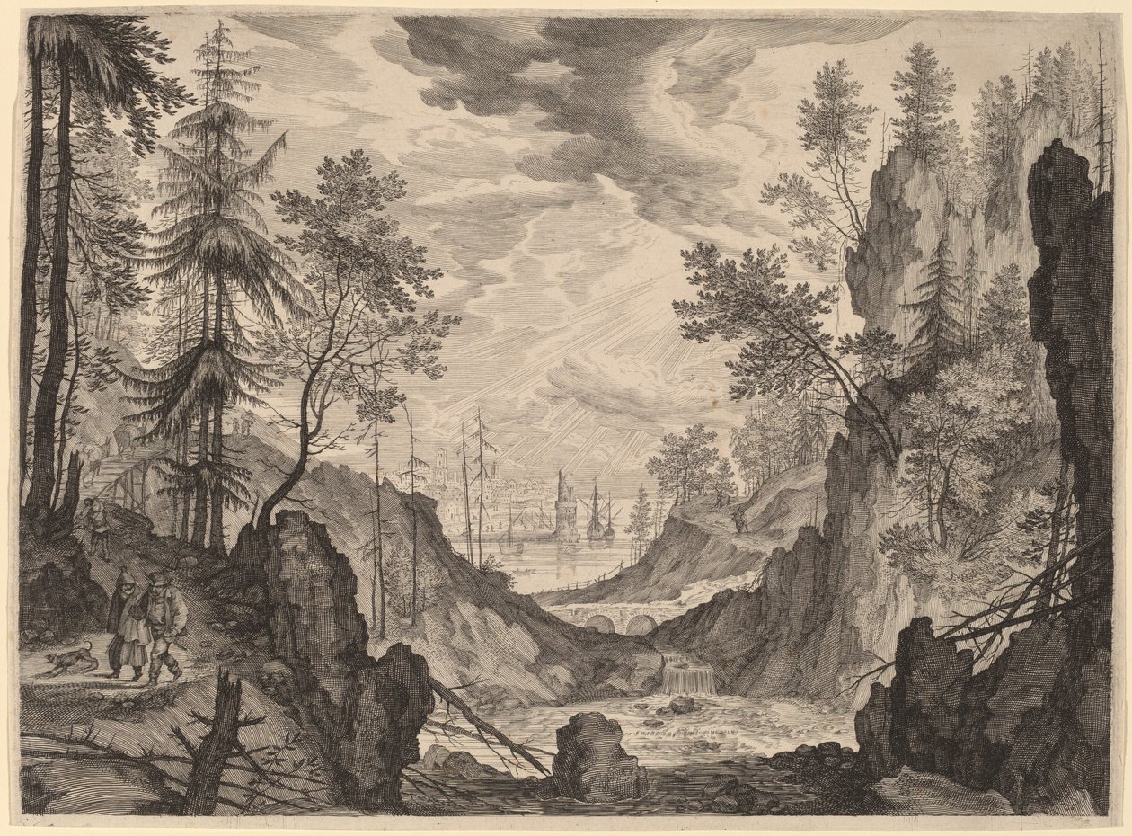Erdei jelenet vízeséssel alkotó: Aegidius Sadeler II after Roelandt Savery