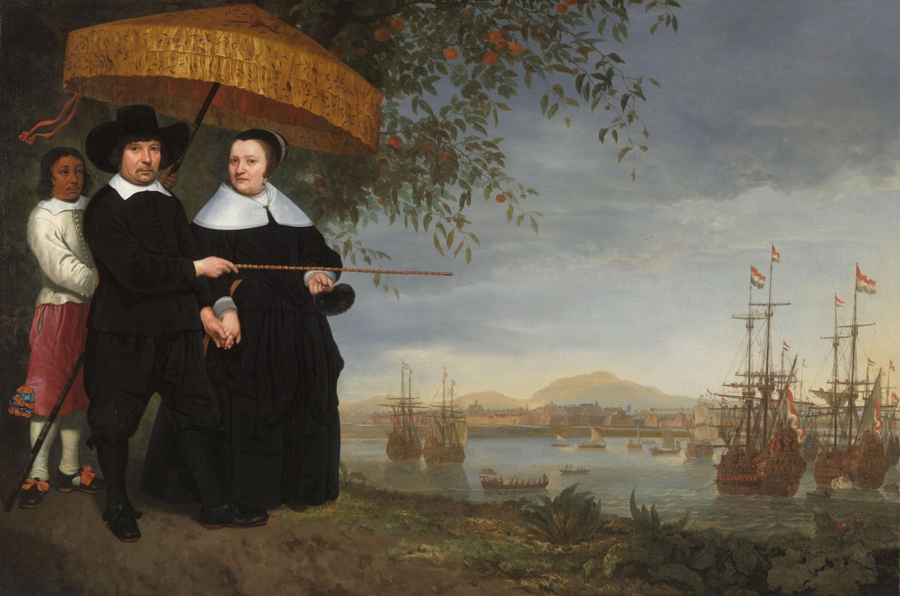 VOC vezető kereskedő feleségével és egy rabszolgával alkotó: Aelbert Cuyp (circle of)