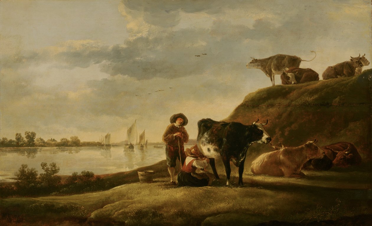 Szarvasmarha a folyó mellett alkotó: Aelbert Cuyp