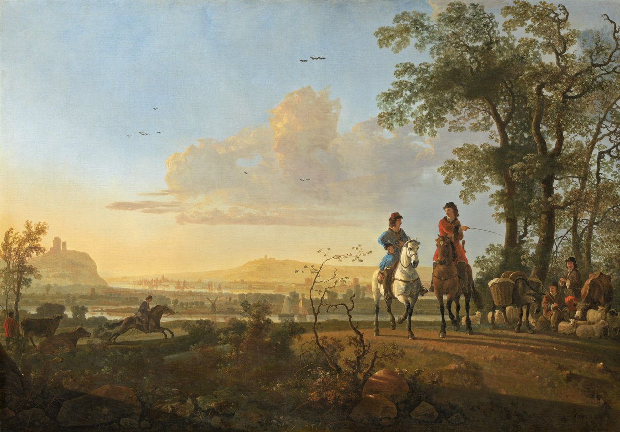 Lovasok és pásztorok szarvasmarhával alkotó: Aelbert Cuyp