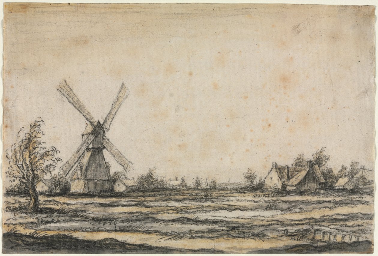 Táj szélmalommal egy tanya közelében alkotó: Aelbert Cuyp